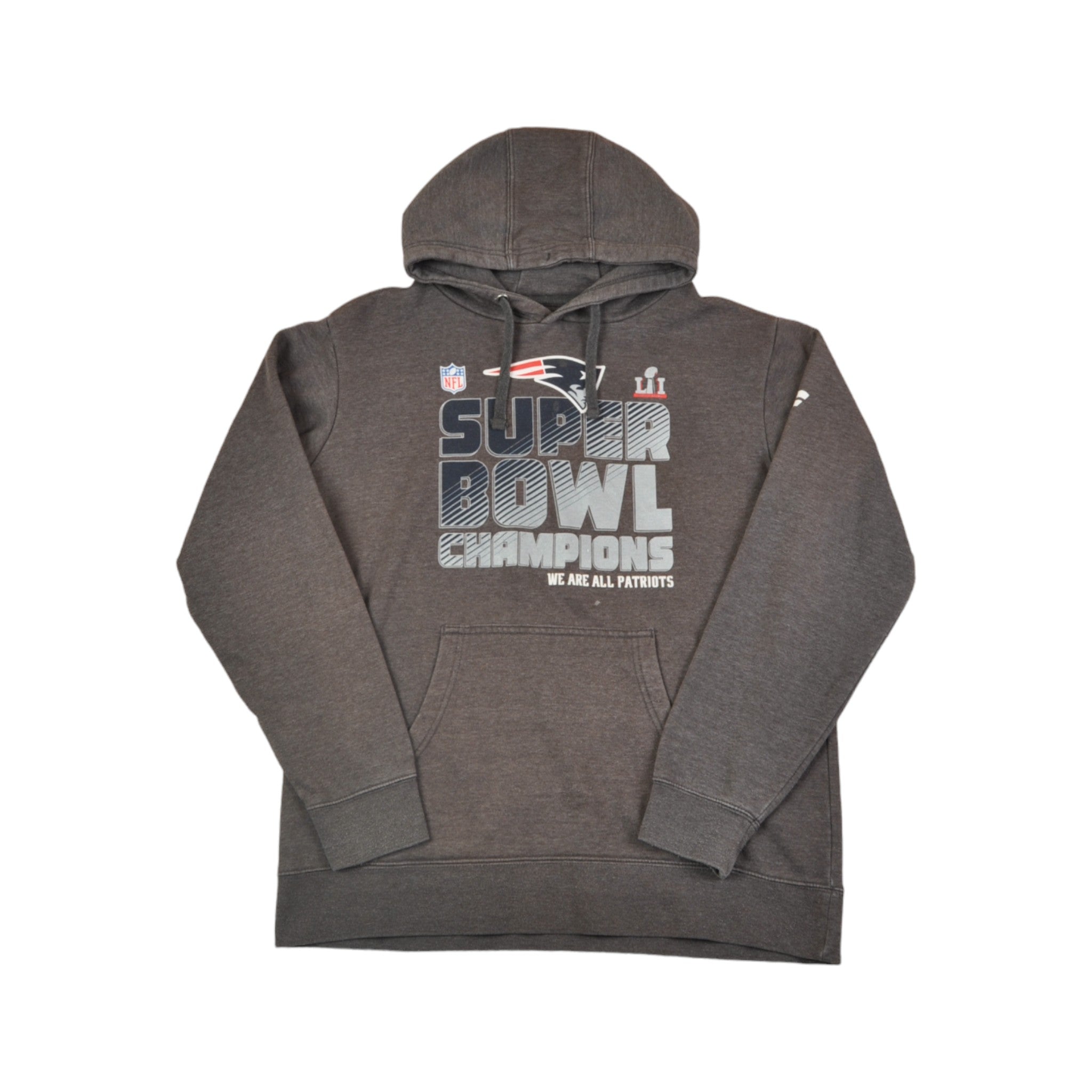 Vintage NFL New England Patriots Super Bowl Hoodie Sweatshirt Grey Med