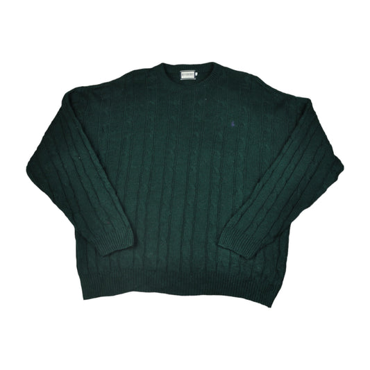 Vintage Crew Neck Knitwear Cable Sweater Green Large