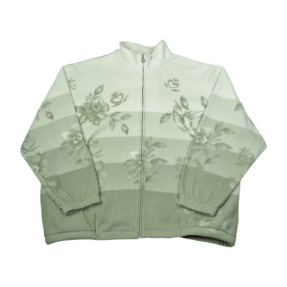 Vintage Fleece Jacket Flower Pattern Green Ladies XL