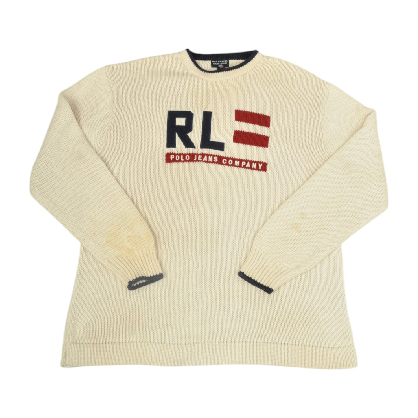 Vintage Ralph Lauren Polo Jeans Co Knitwear Sweatshirt Beige Large