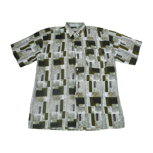 Vintage Shirt Retro Pattern Short Sleeve Green Large