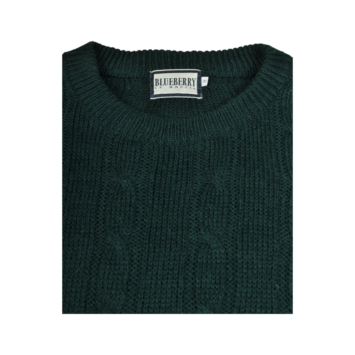 Vintage Crew Neck Knitwear Cable Sweater Green Large