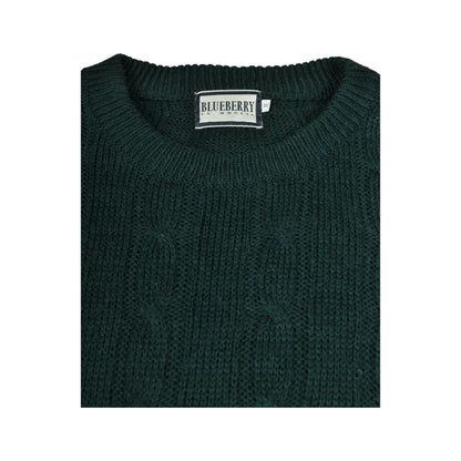 Vintage Crew Neck Knitwear Cable Sweater Green Large