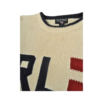 Vintage Ralph Lauren Polo Jeans Co Knitwear Sweatshirt Beige Large