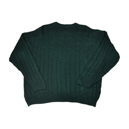 Vintage Crew Neck Knitwear Cable Sweater Green Large