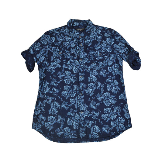 Vintage Shirt Pattern Short Sleeve Blue Ladies Small