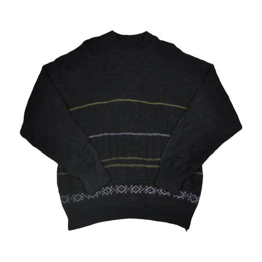 Vintage Crew Neck Knitwear Pattern Sweater Black Large