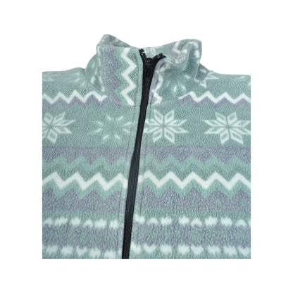 Vintage Fleece Jacket Retro Pattern Blue Ladies Small