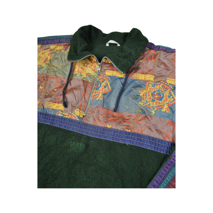 Vintage Fleece 1/4 Zip Retro Pattern Green XXL