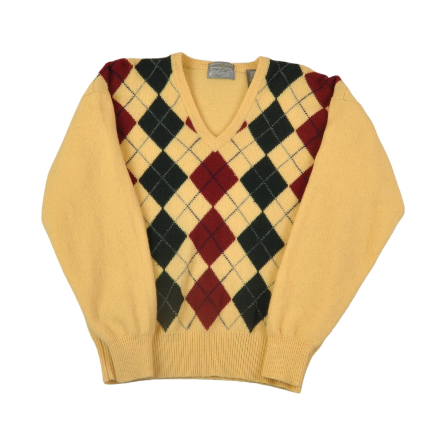 Vintage Knitted Jumper Retro Argyle Pattern Cream Ladies Medium