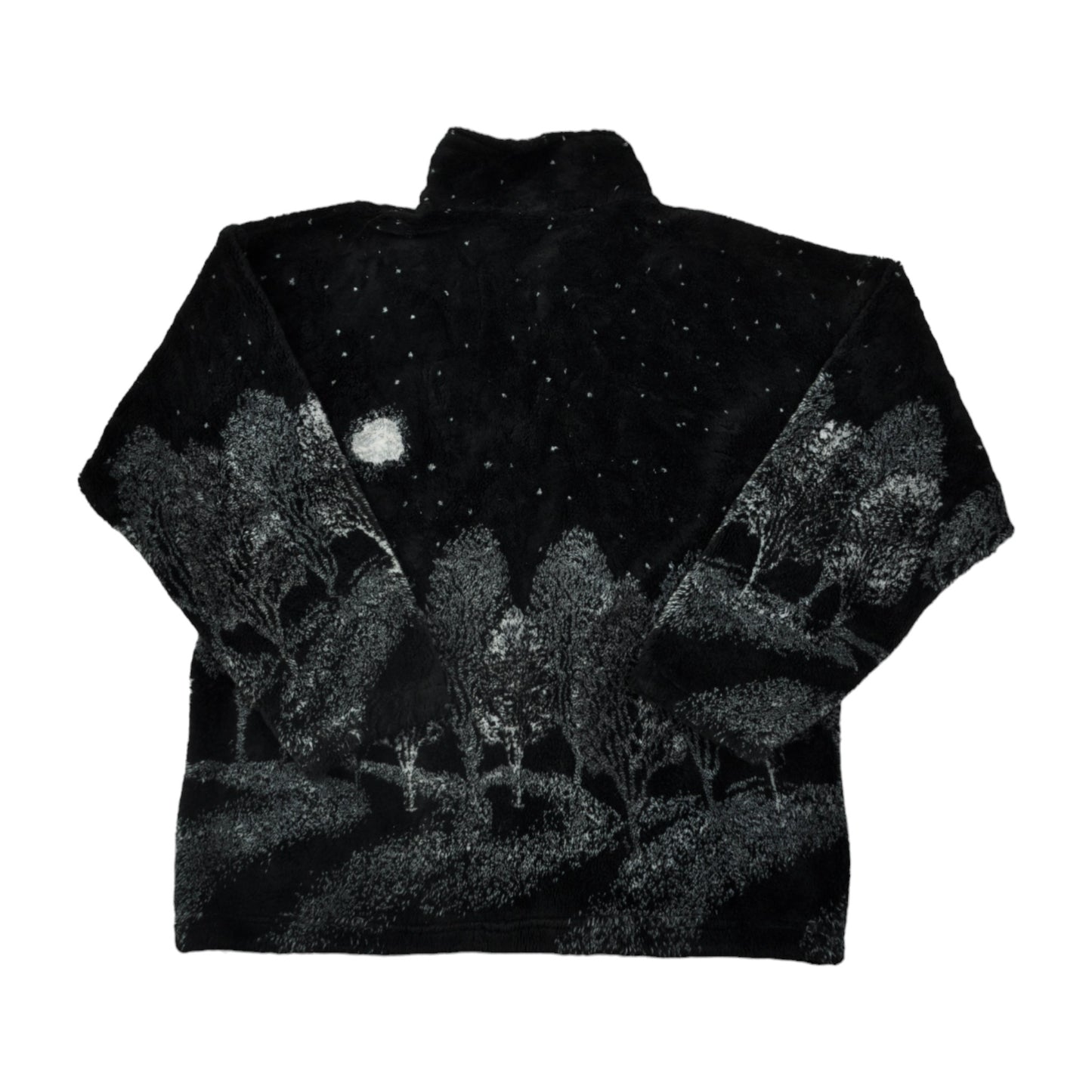 Vintage Fleece Jacket Night Landscape Pattern Black Large