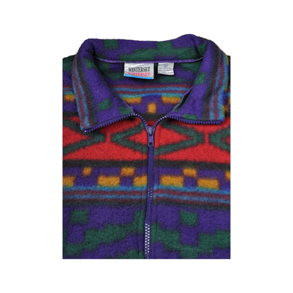 Vintage Fleece Jacket Retro Pattern Multi Large