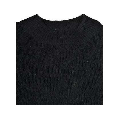 Vintage Crew Neck Knitwear Pattern Sweater Black Large