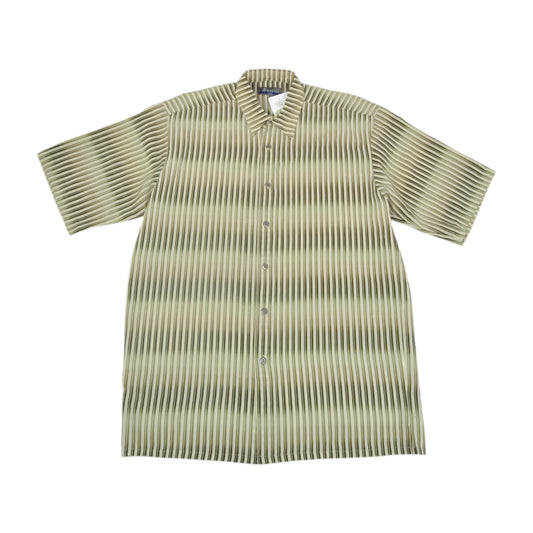 Vintage 90's Shirt Stripe Pattern Short Sleeved Beige Large