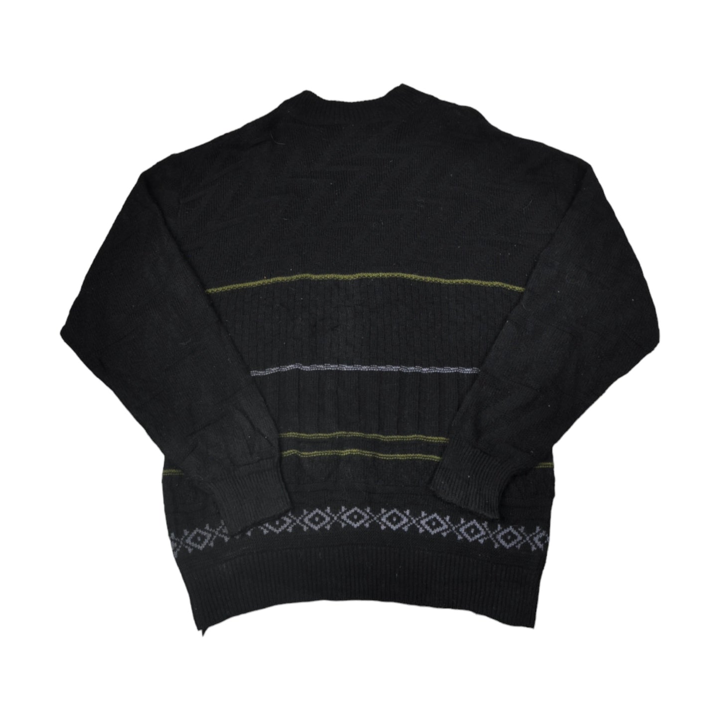 Vintage Crew Neck Knitwear Pattern Sweater Black Large