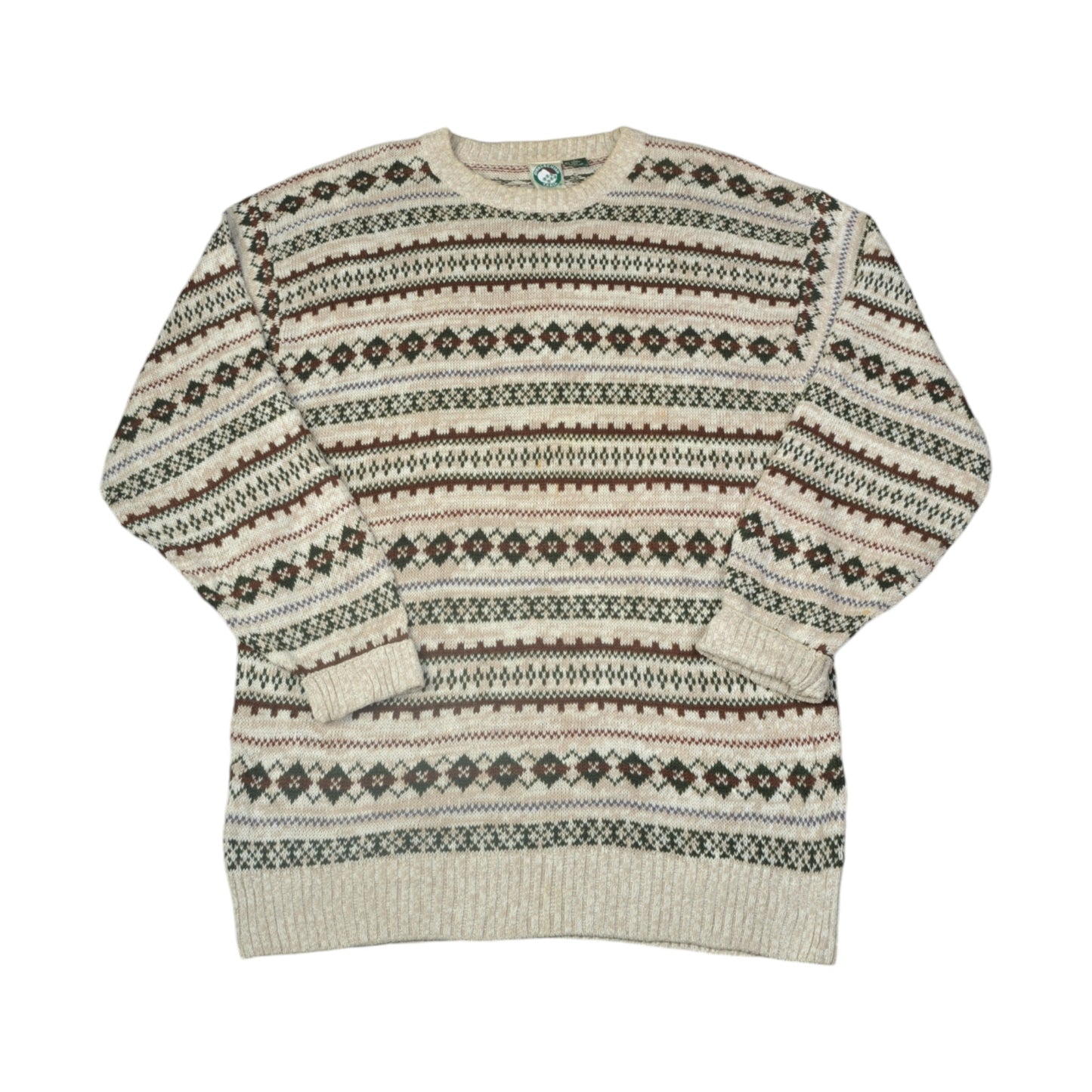 Vintage Knitwear Sweater Retro Pattern Beige Large