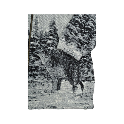 Vintage Fleece Jacket Wolf Pattern Grey XL