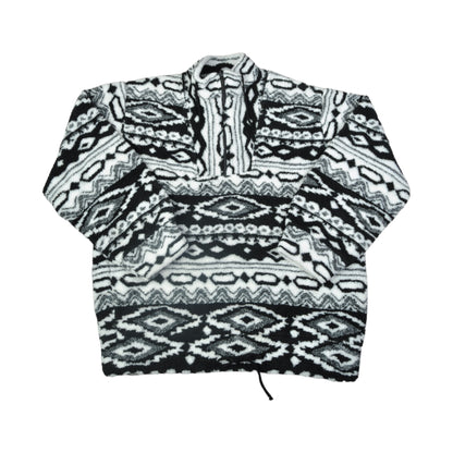 Vintage Fleece 1/4 Zip Aztec Pattern Black/White Medium