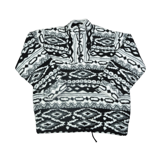 Vintage Fleece 1/4 Zip Aztec Pattern Black/White Medium