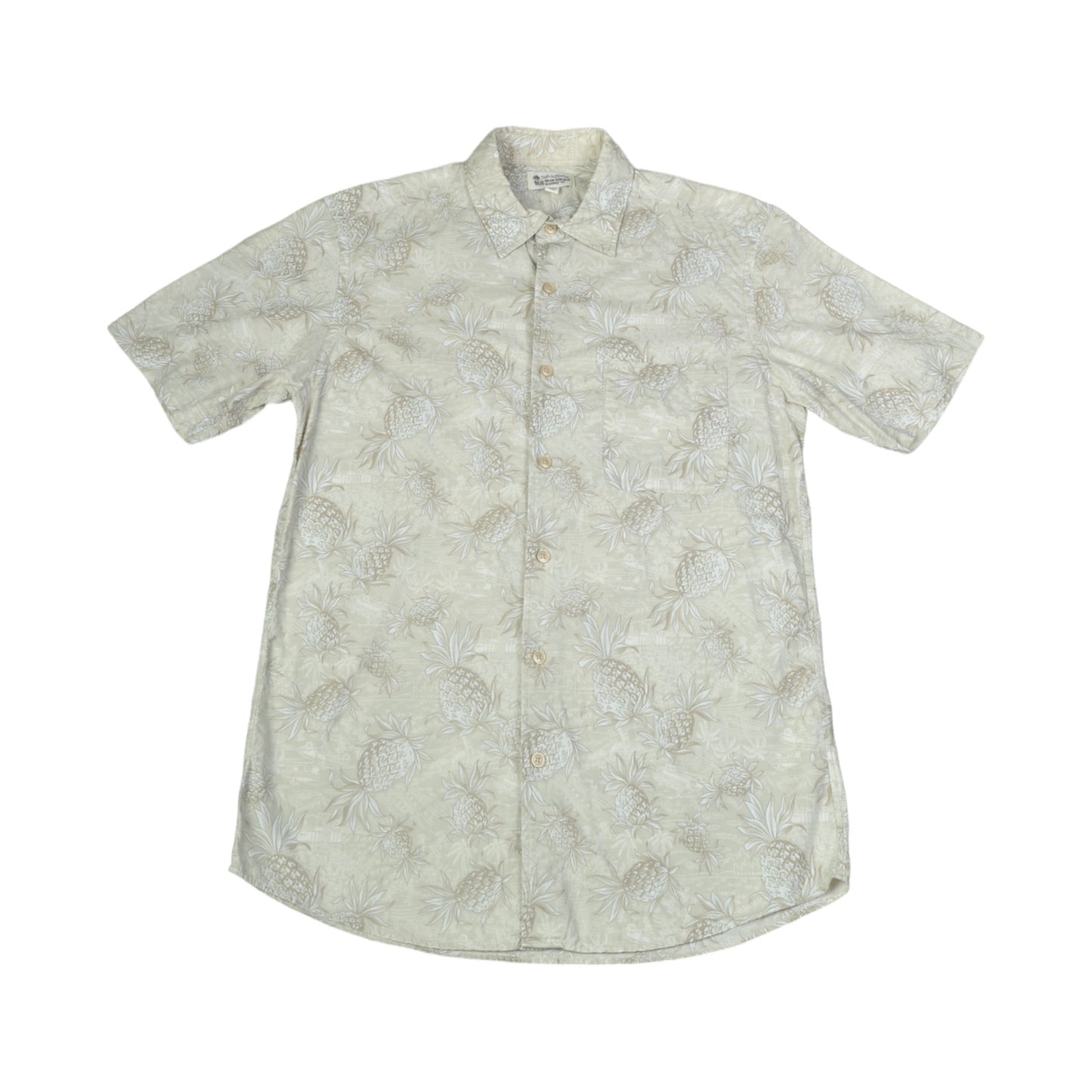 Vintage Shirt Pineapple Pattern Short Sleeve Beige Small