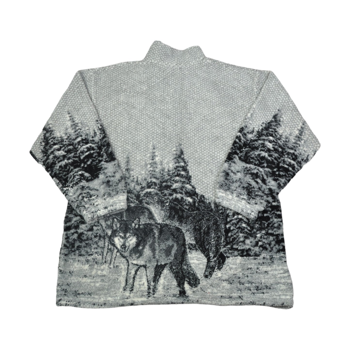 Vintage Fleece Jacket Wolf Pattern Grey XL