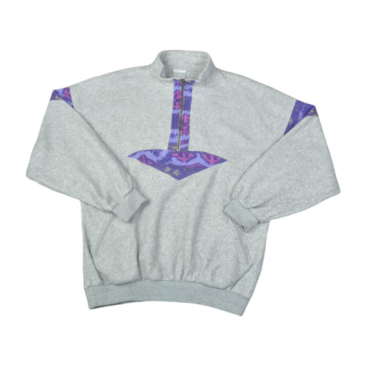 Vintage  Fleece 1/4 Zip retro Pattern Grey Large