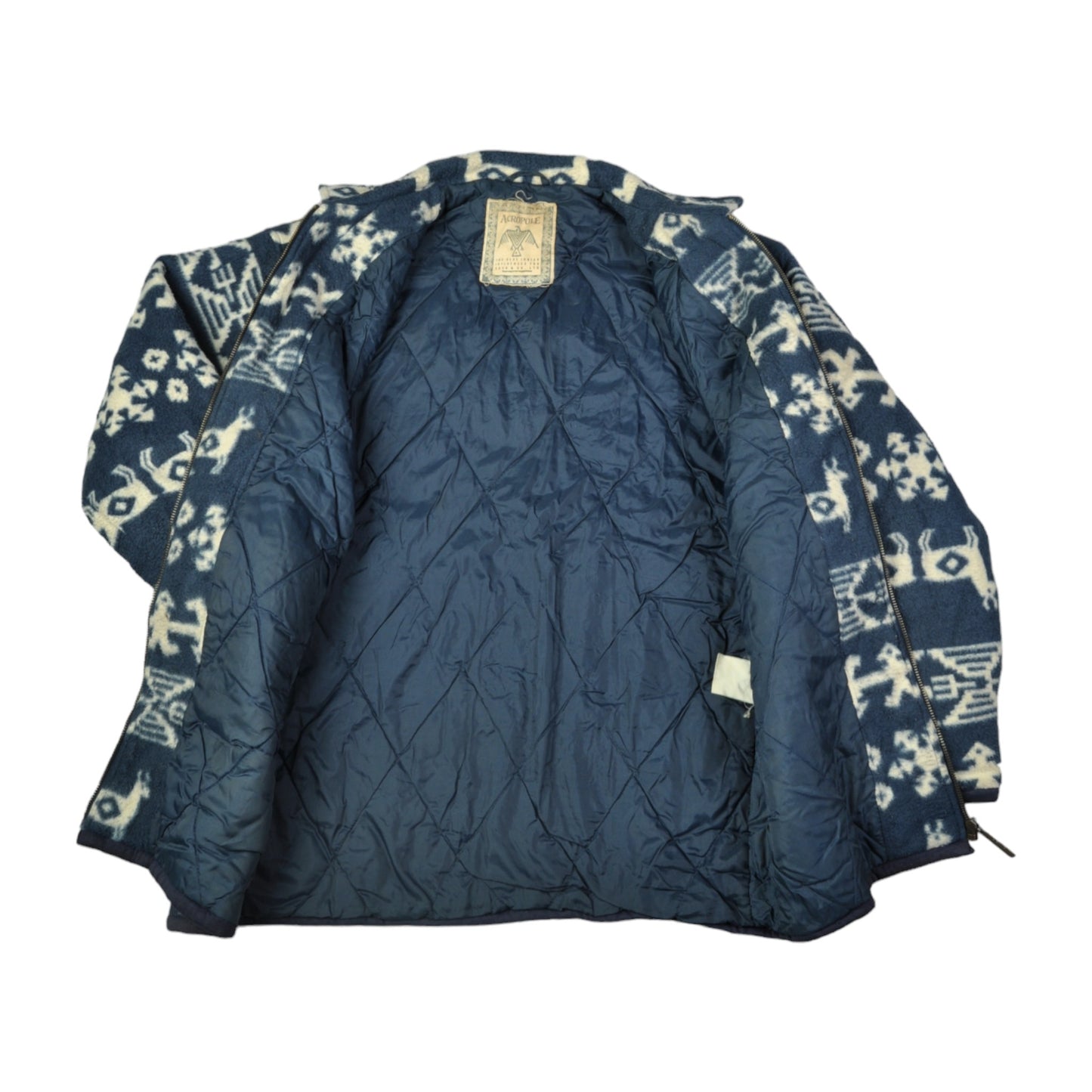 Vintage Fleecejacke Retro Muster Blau Klein