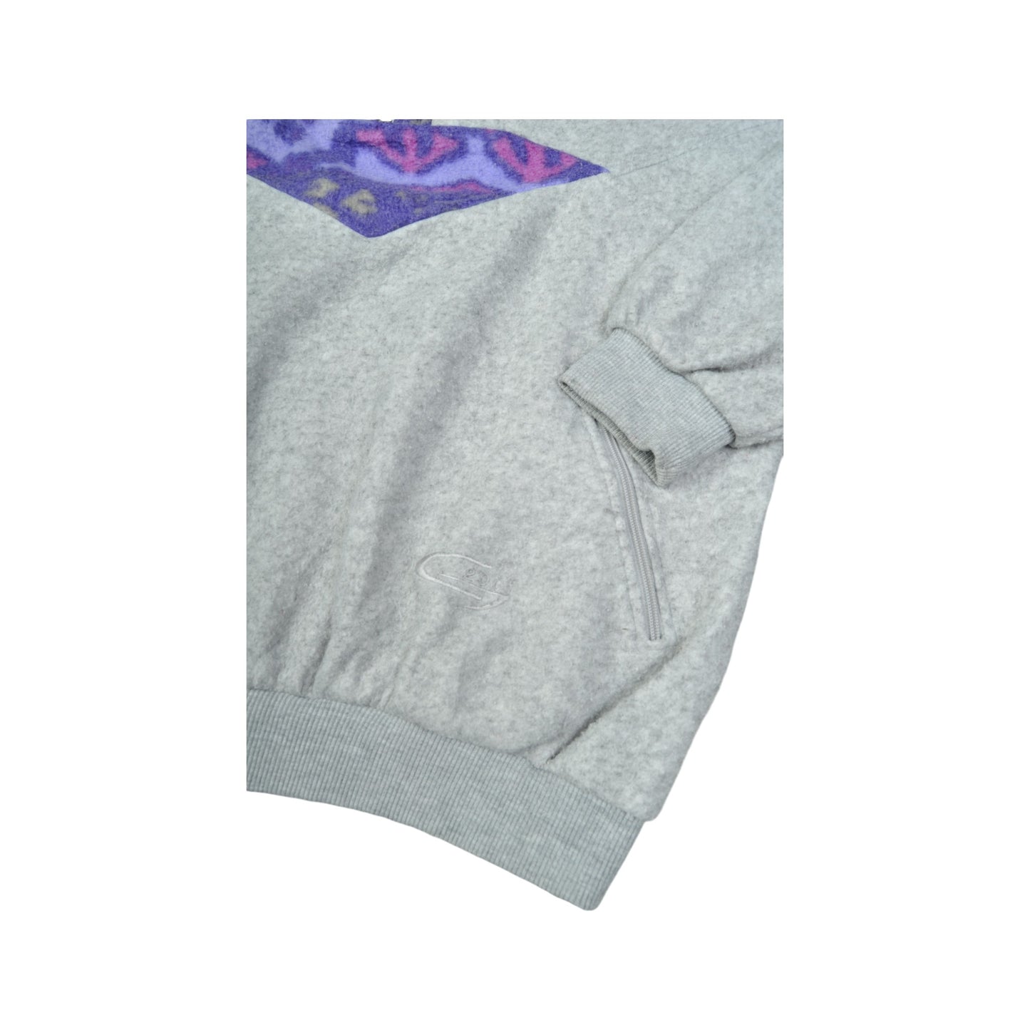 Vintage  Fleece 1/4 Zip retro Pattern Grey Large