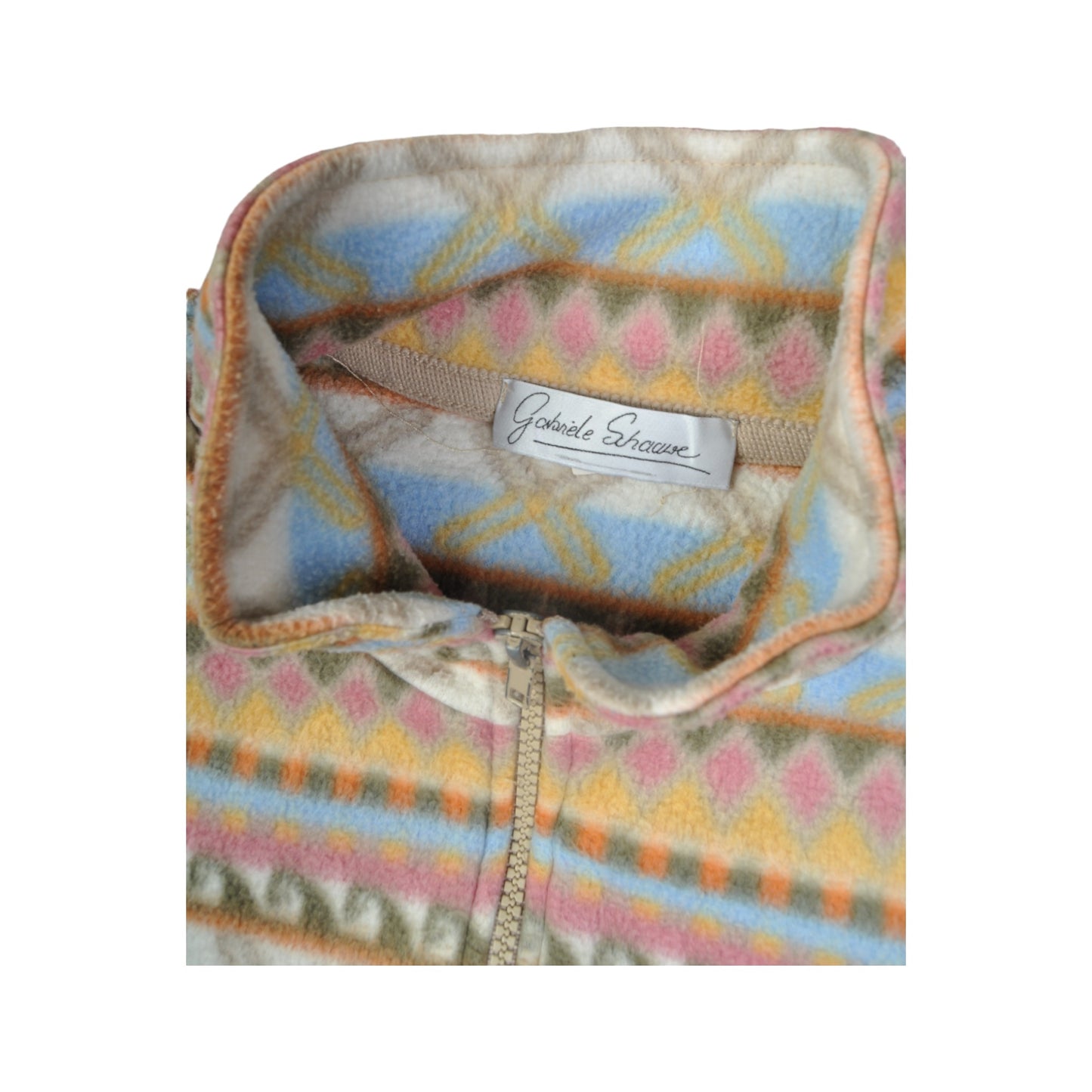 Vintage Fleece Jacket Retro Pattern Pink Ladies XL