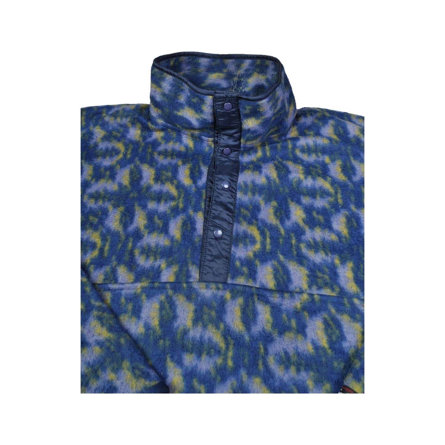 Vintage Fleece 1/4 Button Retro Pattern Blue Large