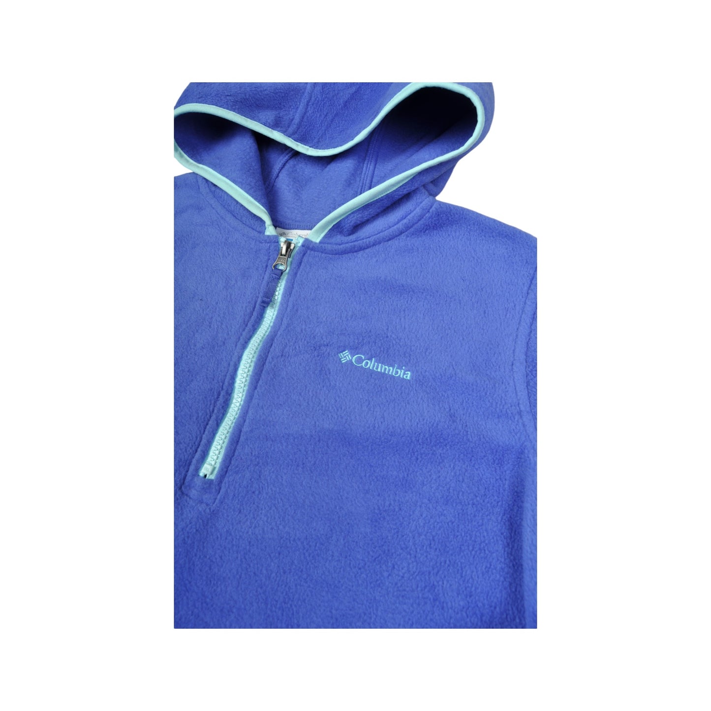 Vintage Columbia Hooded Fleece 1/4 Zip Block Colour Blue Ladies Small