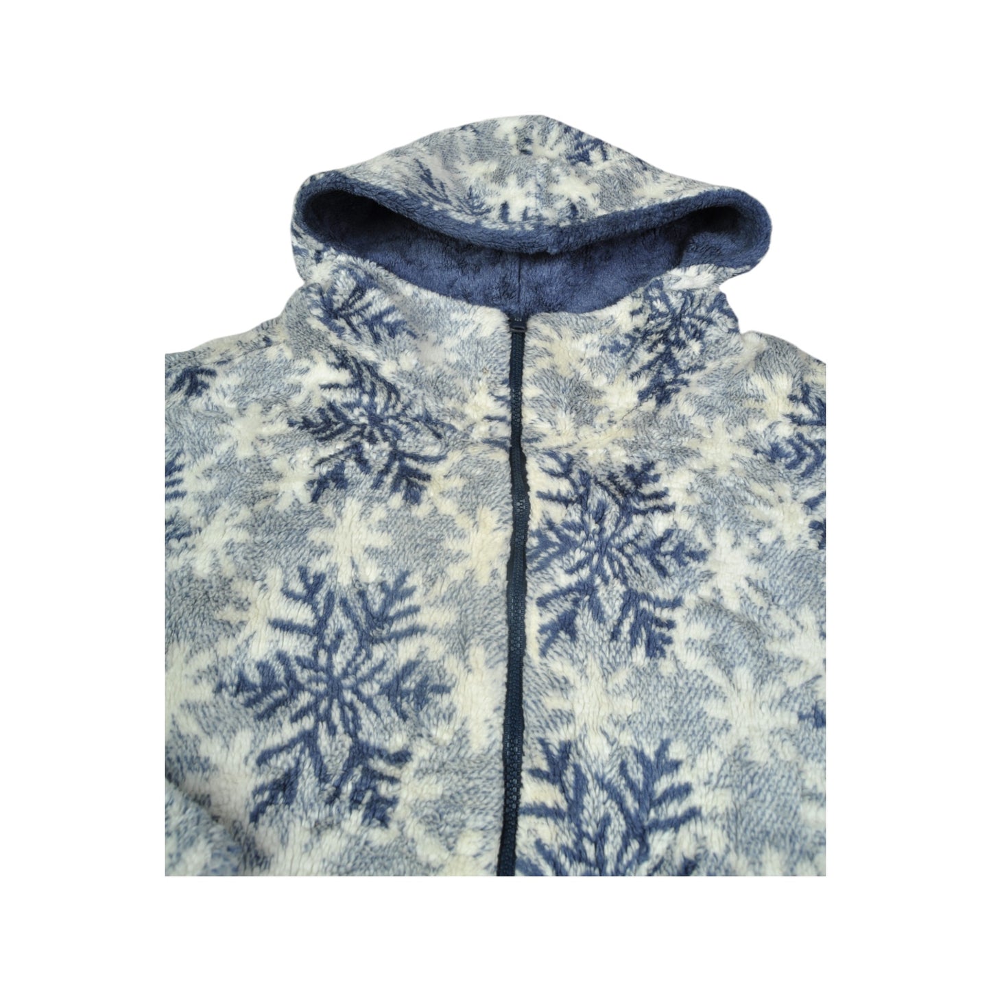 Vintage Reversible Fleece Jacket Snowflakes Pattern Blue Medium