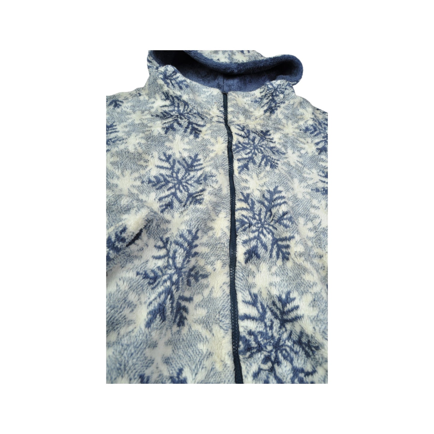 Vintage Reversible Fleece Jacket Snowflakes Pattern Blue Medium