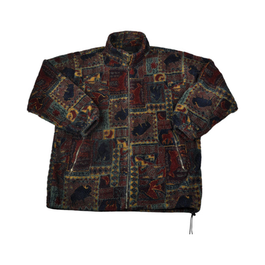 Vintage Jacket Fleece Retro Pattern Multi Large