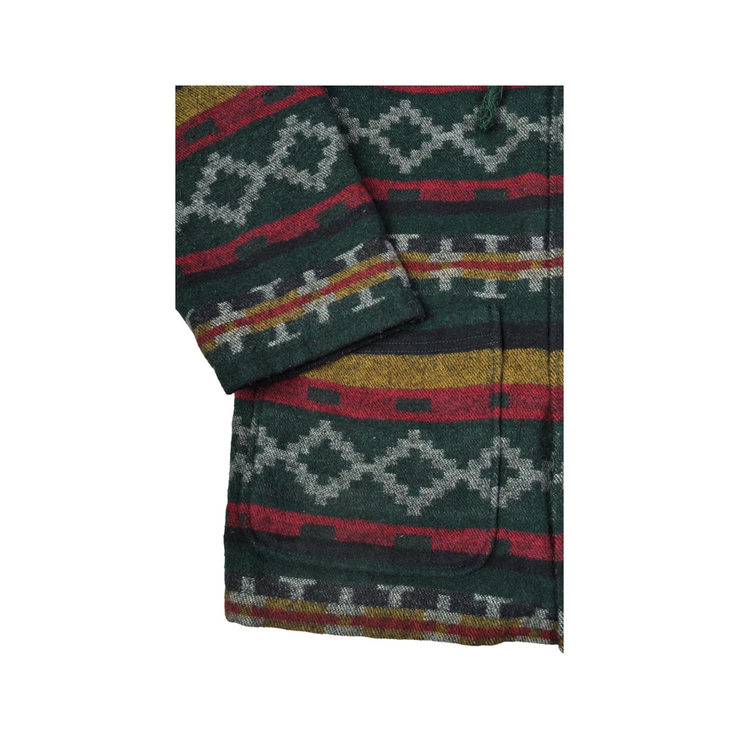 Vintage Hooded Jacket Aztec Retro Pattern Green XS