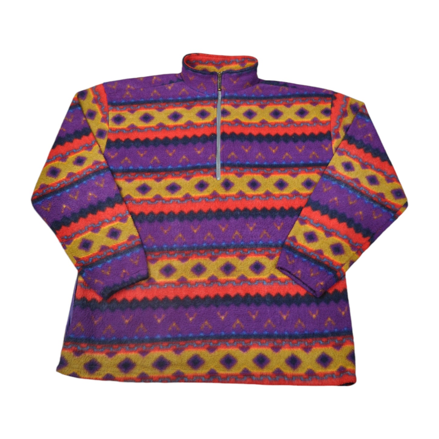 Vintage Fleece 1/4 Zip Retro Pattern Multi Large