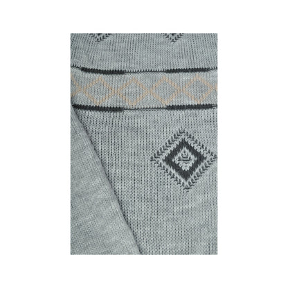 Vintage V-Ausschnitt Strickpullover Retro Muster Grau Groß