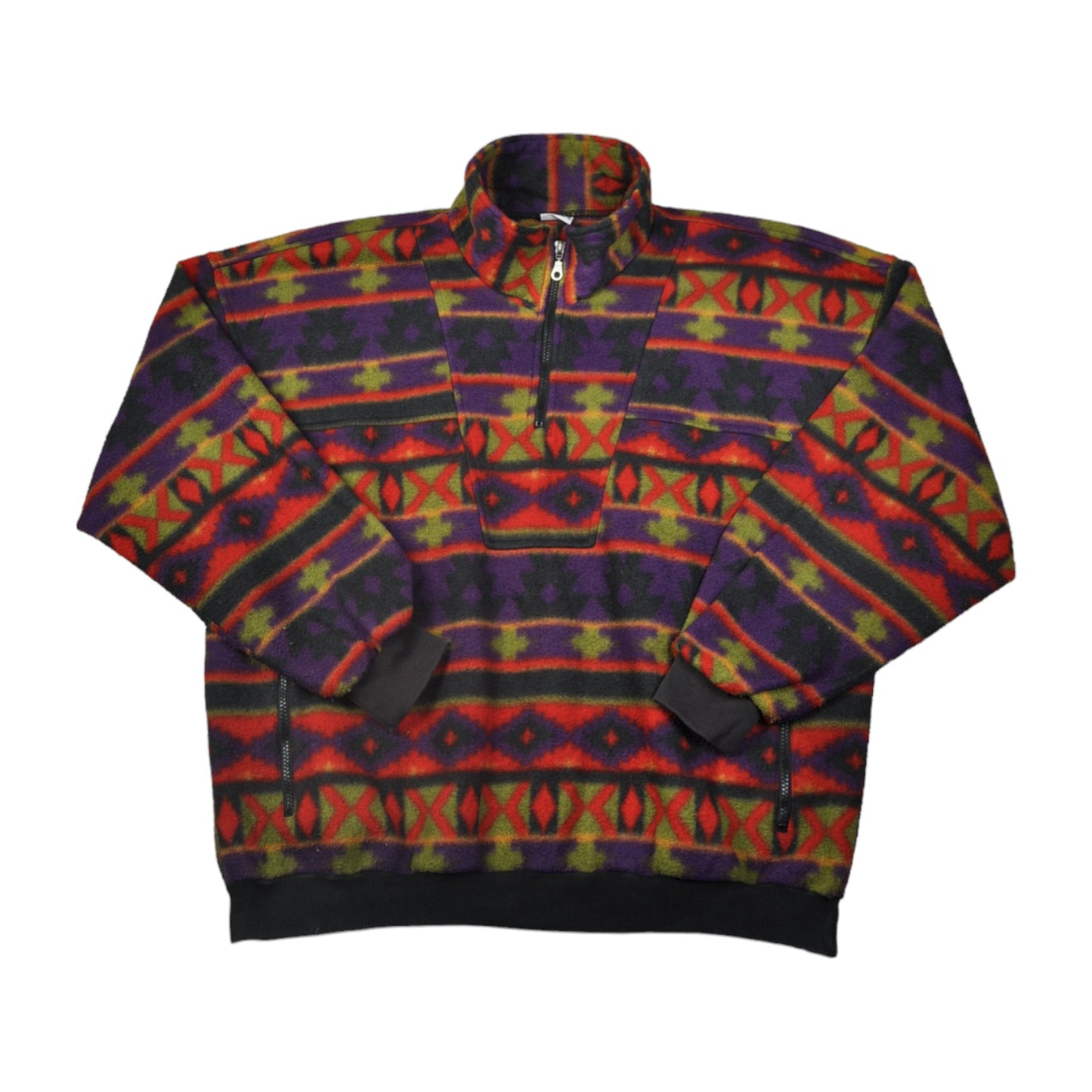 Vintage Fleece 1/4 Zip Aztec Retro Pattern Purple Large