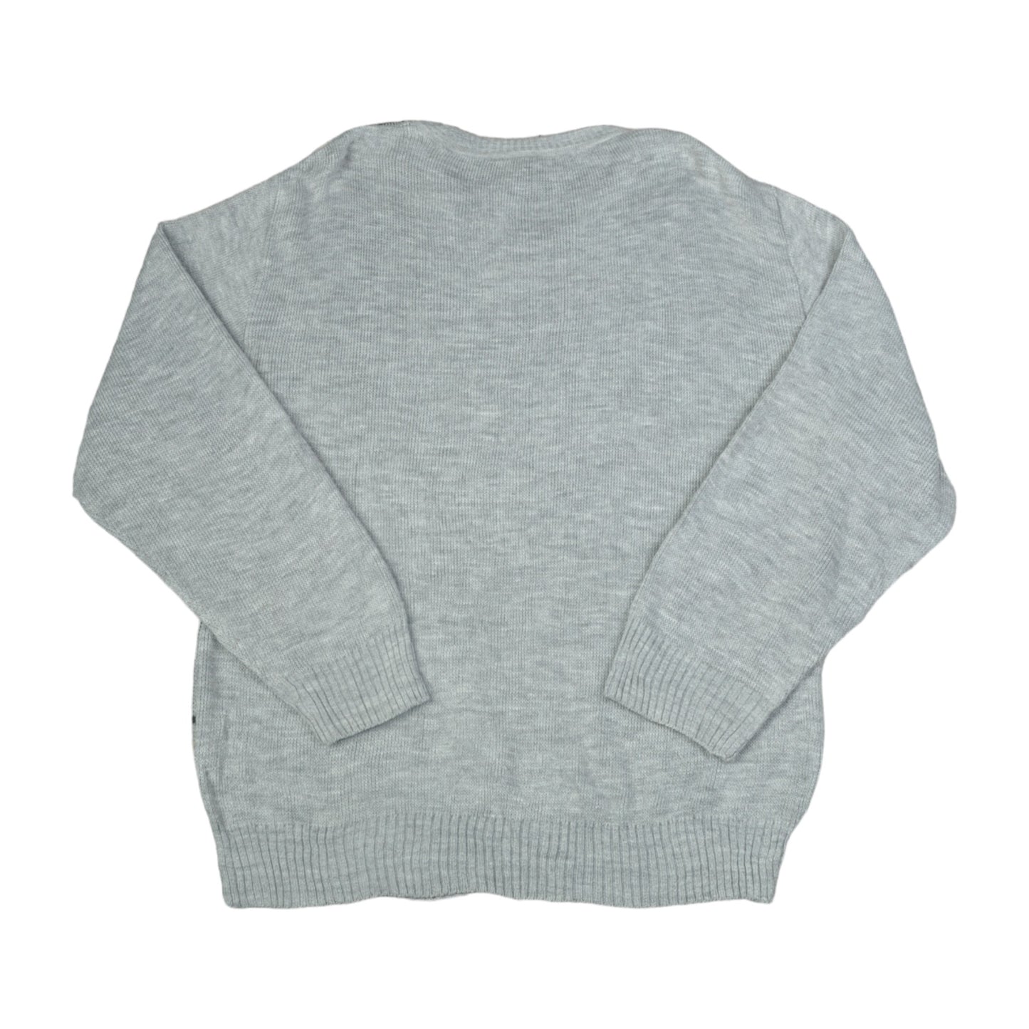 Vintage V-Ausschnitt Strickpullover Retro Muster Grau Groß