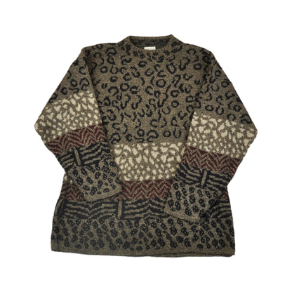 Vintage Strickpullover Retro Leopard Print Damen Klein