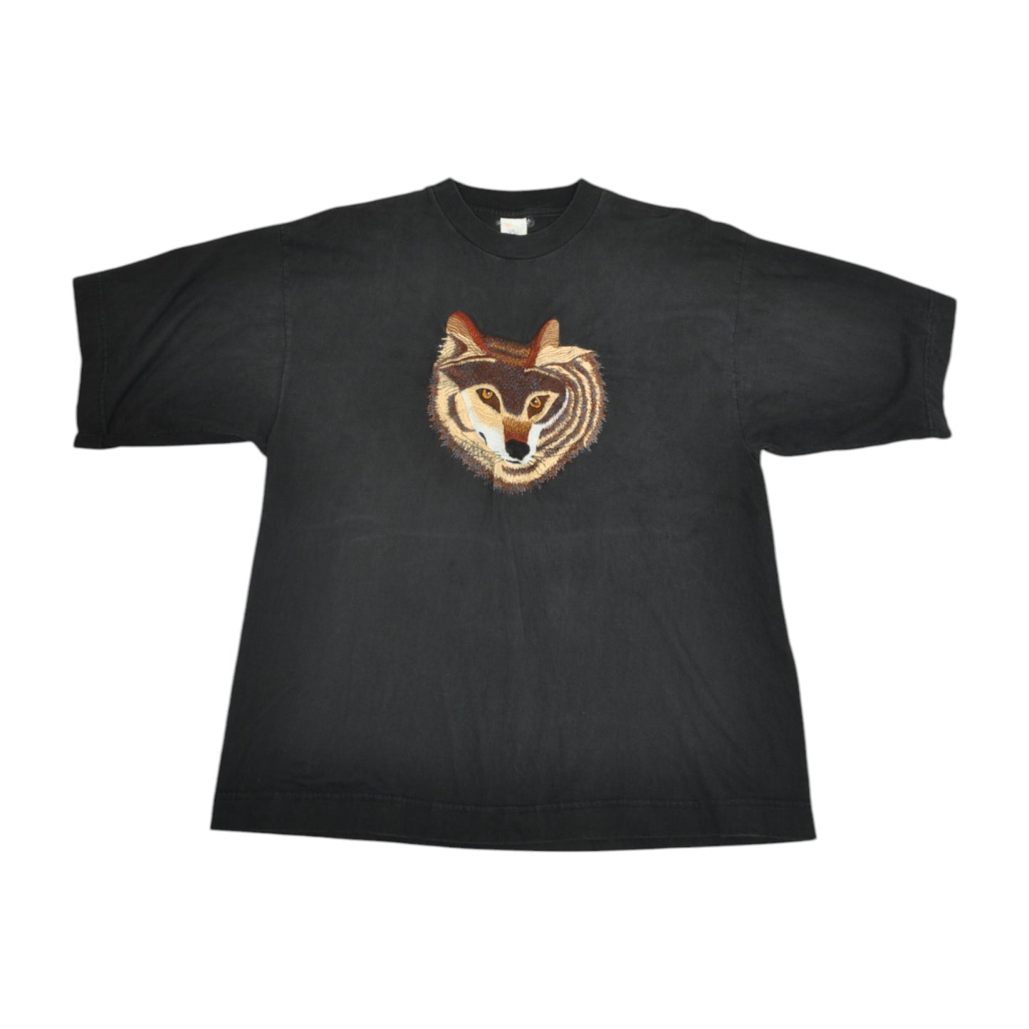 Vintage Embroidered Wolf T-Shirt Black Large