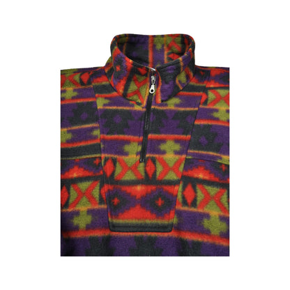 Vintage Fleece 1/4 Zip Aztec Retro Pattern Purple Large