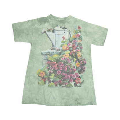 Vintage The Mountain Bird and Flowers T-Shirt Tie-Dye Green Medium