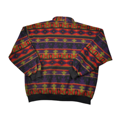 Vintage Fleece 1/4 Zip Aztec Retro Pattern Purple Large