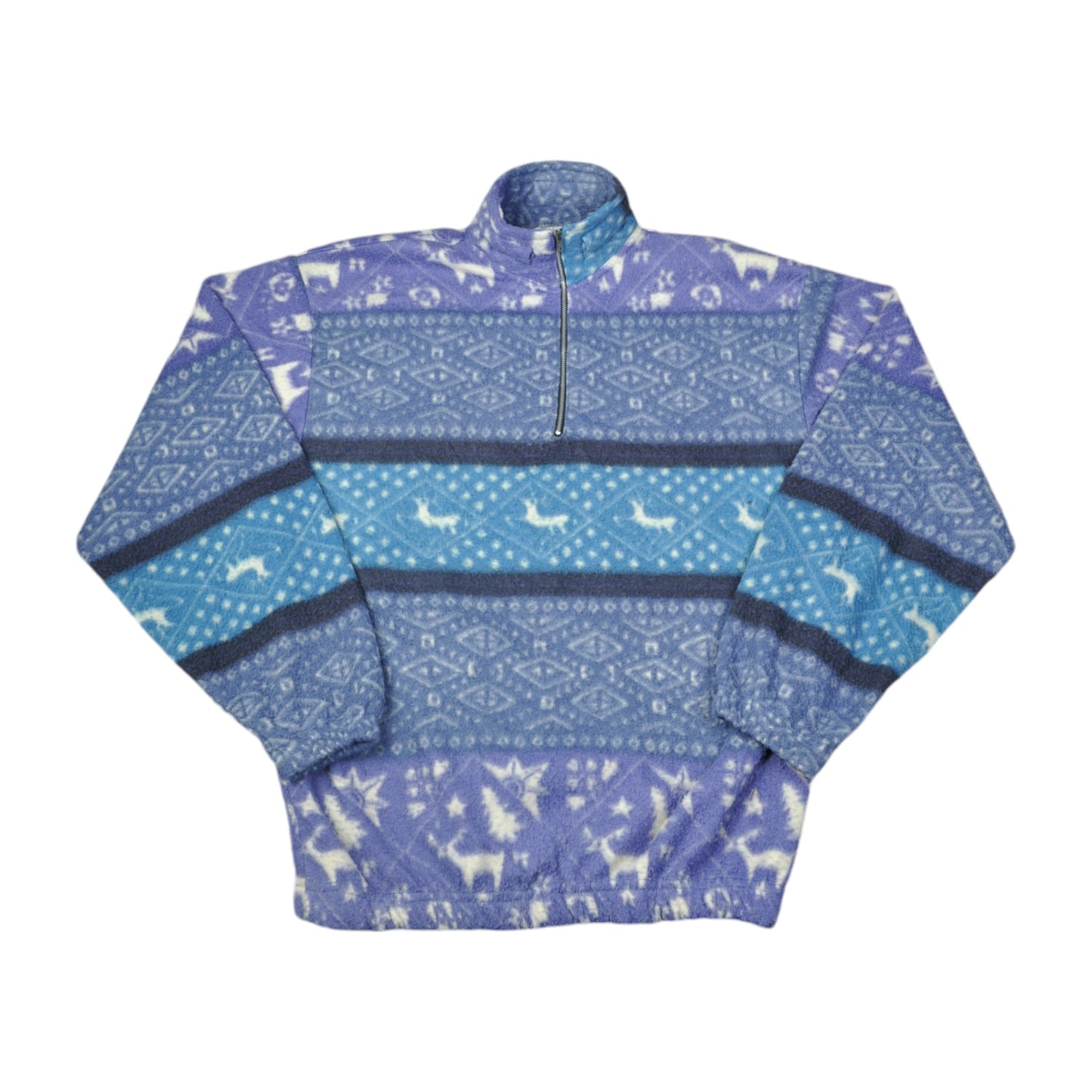 Vintage Fleece 1/4 Zip Retro Pattern Blue Small