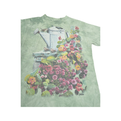 Vintage The Mountain Bird and Flowers T-Shirt Tie-Dye Green Medium