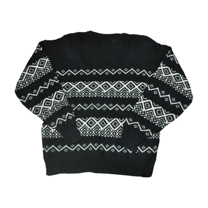 Vintage Crew Neck Strickpullover Retro Muster Damen Groß