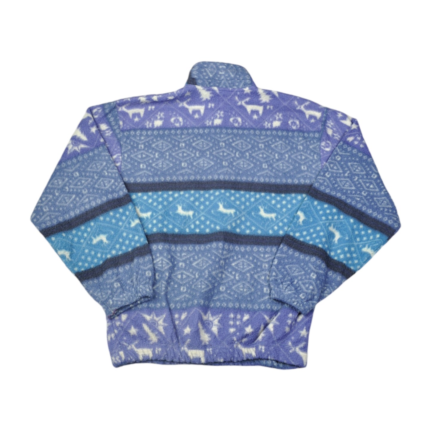 Vintage Fleece 1/4 Zip Retro Pattern Blue Small