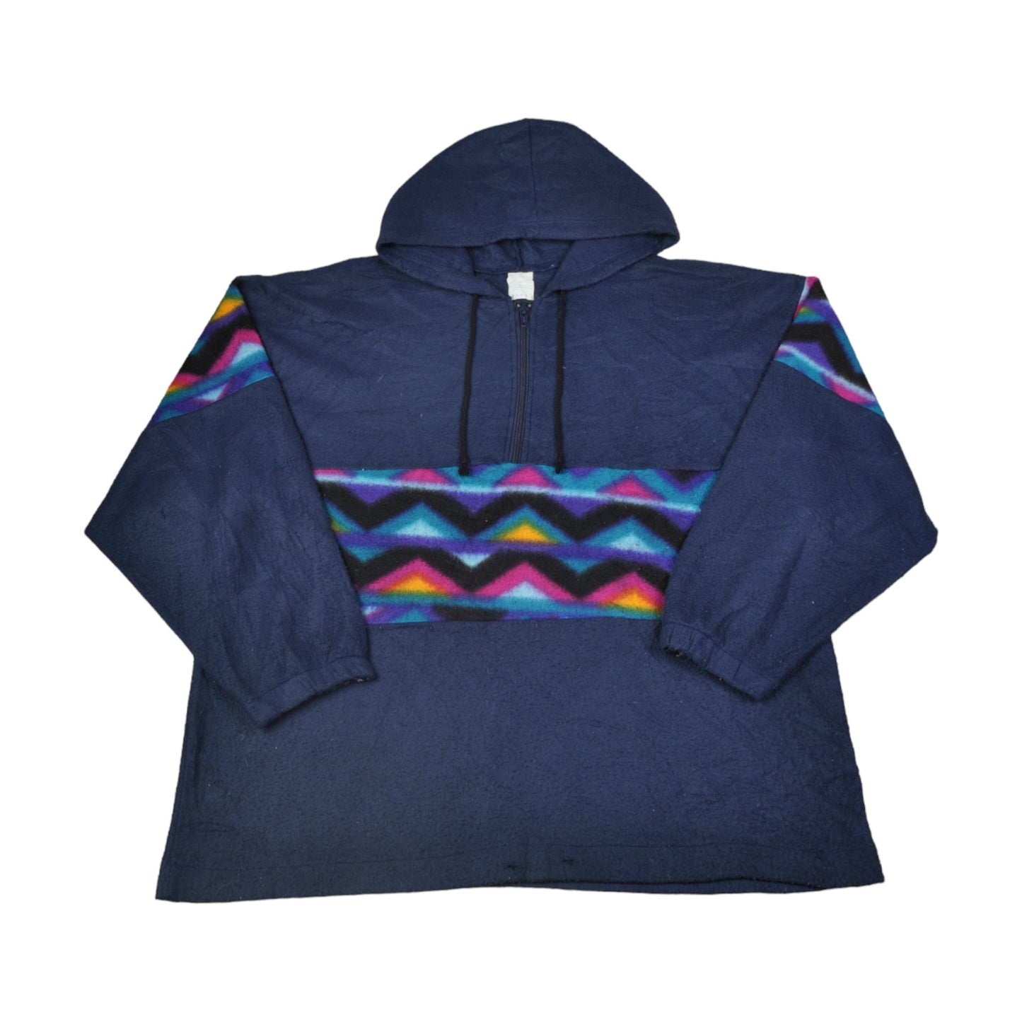 Vintage Fleece 1/4 Zip Retro Pattern Blue Medium