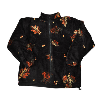 Vintage Fleece Jacket Leaf Pattern Black Medium